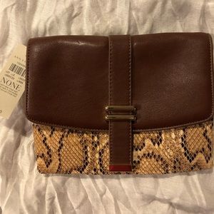 Ann Taylor NWT Dark Brown Clutch w/ faux snakeskin